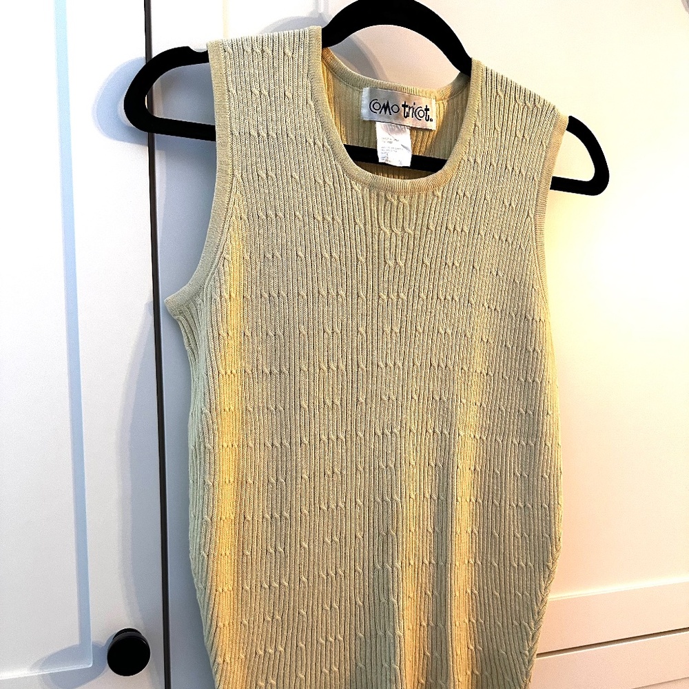 Como Tricot Cable Knit Tank Shell Top Lemon Yellow; Women's Size Small (6-8)